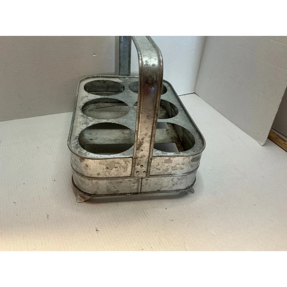 Pottery Barn Galvanized Metal 6 Bottle Carrier Caddy Farmhouse Decor
